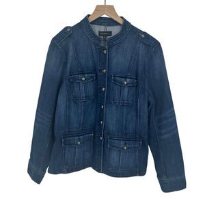 Talbots Band Collar Denim Jacket Womens XL Blue Long Sleeve Button Down NWT